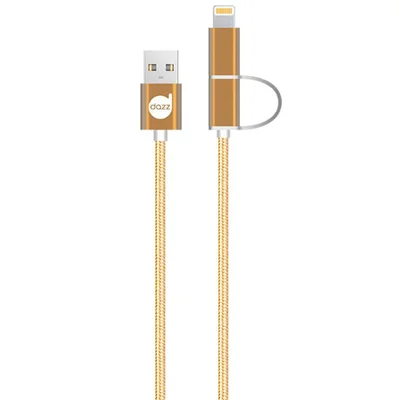 Cabo Lightning E Micro Usb Para Usb - 2 Em 1 - 90cm - Dourado - Nylon Entrelaçado - Dazz 6013868
