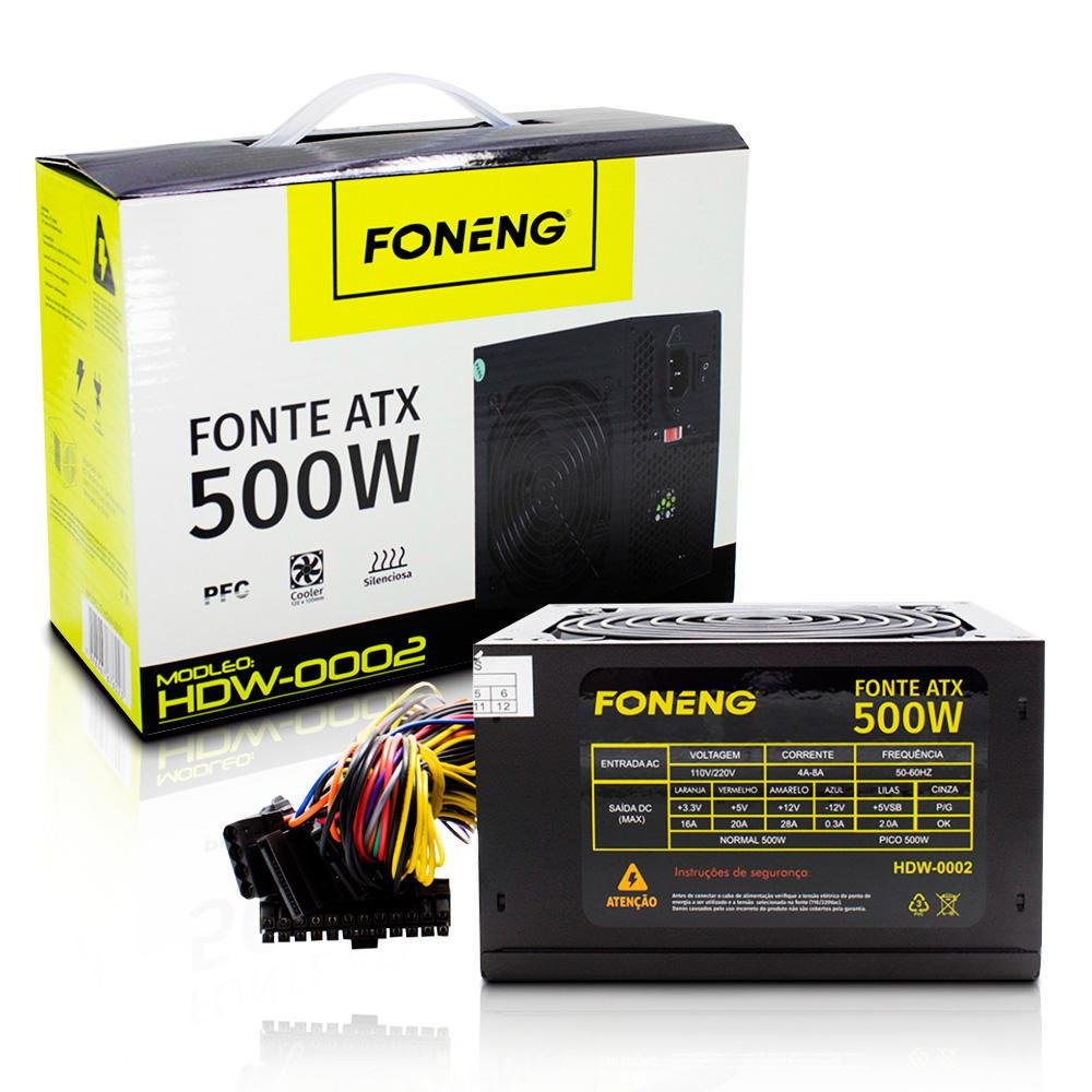 Imagem 2 de 5 do produto Fonte Foneng ATX, 500W Real - HDW0002