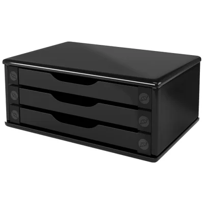 Suporte De Mesa Para Monitor, Com 3 Gavetas, Black Piano - 3347