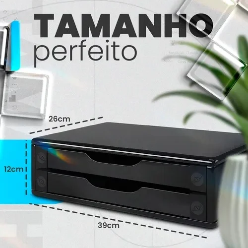 Imagem 4 de 4 do produto Suporte De Mesa Para Monitor, Com 2 Gavetas, Black Piano - 3346