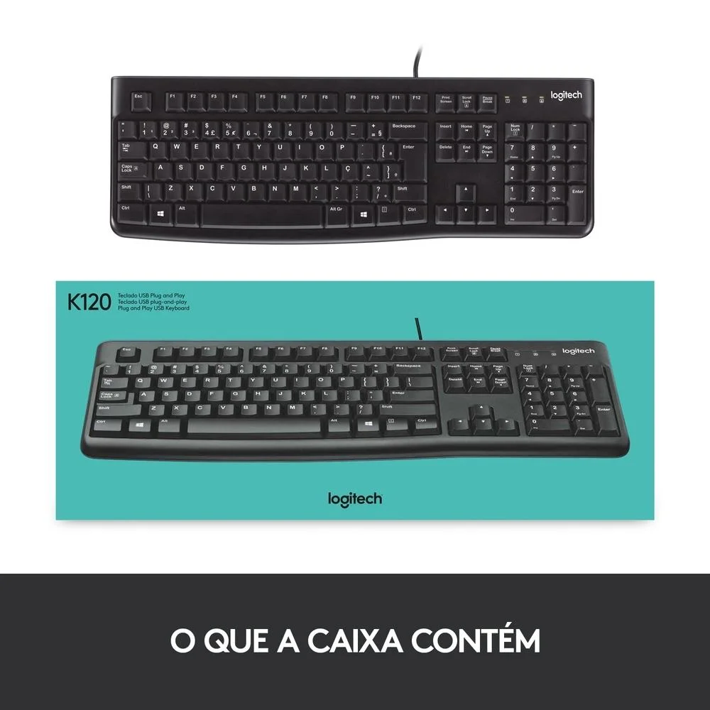 Imagem 5 de 5 do produto Teclado Com Fio Usb Logitech K120 Resistente À Respingos E Layout Abnt2 -920-004423