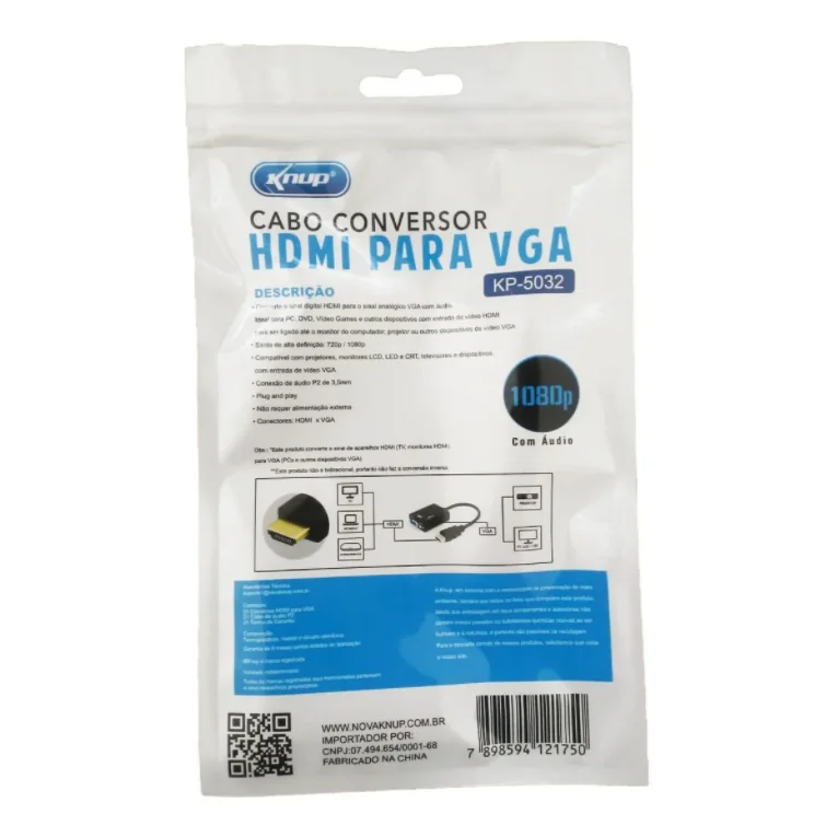 Imagem 4 de 5 do produto Cabo Adaptador Conversor HDMI X VGA Knup - KP-5032