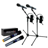 Kit Polyvox Par Microfone Sem Fio, + 2 Pedestais/Tripés, Para Microfone, Com Suporte Para Celular