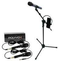 Kit Pedestal Tripé Universal Para Microfone Com Suporte P/ Celular + 2 Microfones Com Fio