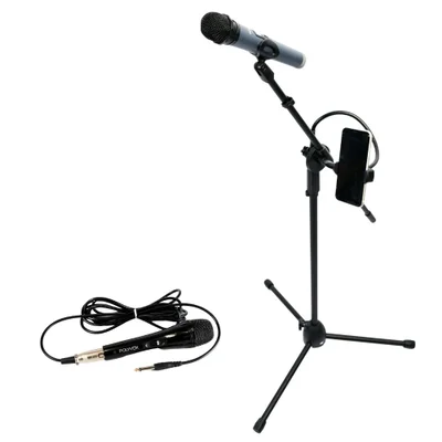 Kit Pedestal Tripé +suporte P/ Celular+ Microfone Com Fio
