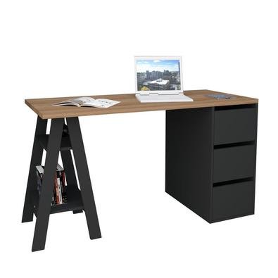 A Mesa Escrivaninha Self com gavetas tem um design moderno e funcional. Os pés semelhantes a cavaletes têm espaço para guardar objetos. Além disso, a