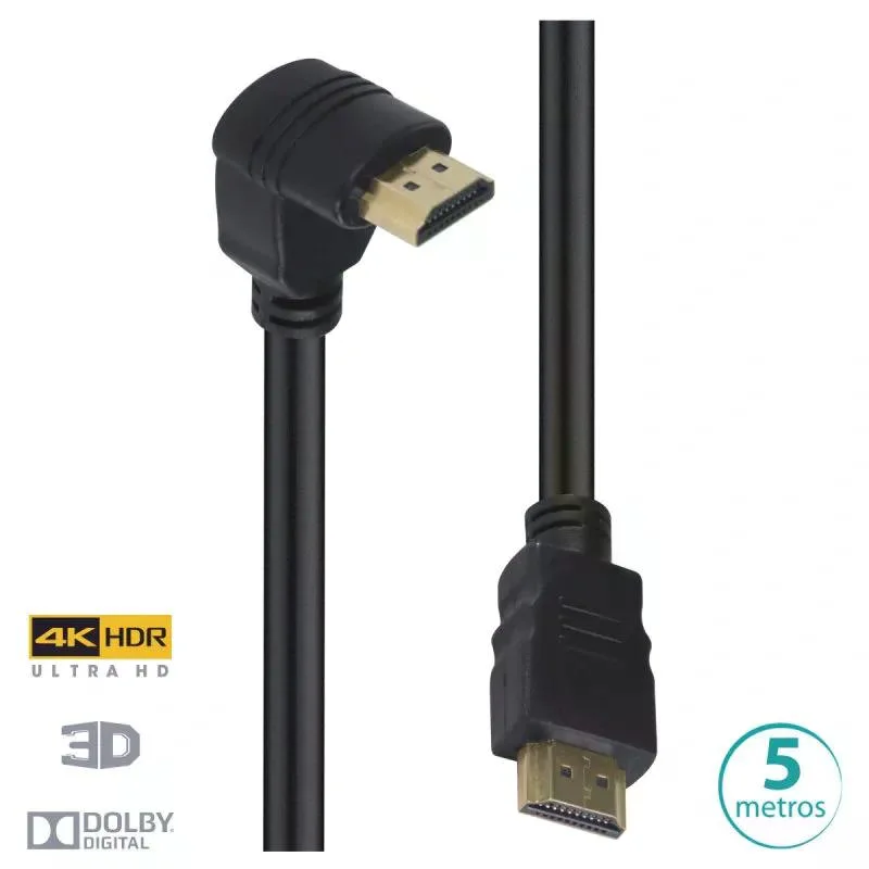Imagem 4 de 5 do produto Cabo HDMI 2.0 4k Ultra HD 3D, Conexão Ethernet, Com 01 Conector 90o, 5 Metros - H2090-5
