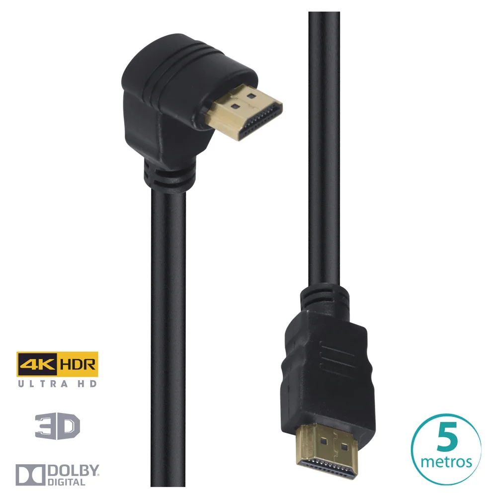 Imagem 5 de 5 do produto Cabo HDMI 2.0 4k Ultra HD 3D, Conexão Ethernet, Com 01 Conector 90o, 5 Metros - H2090-5