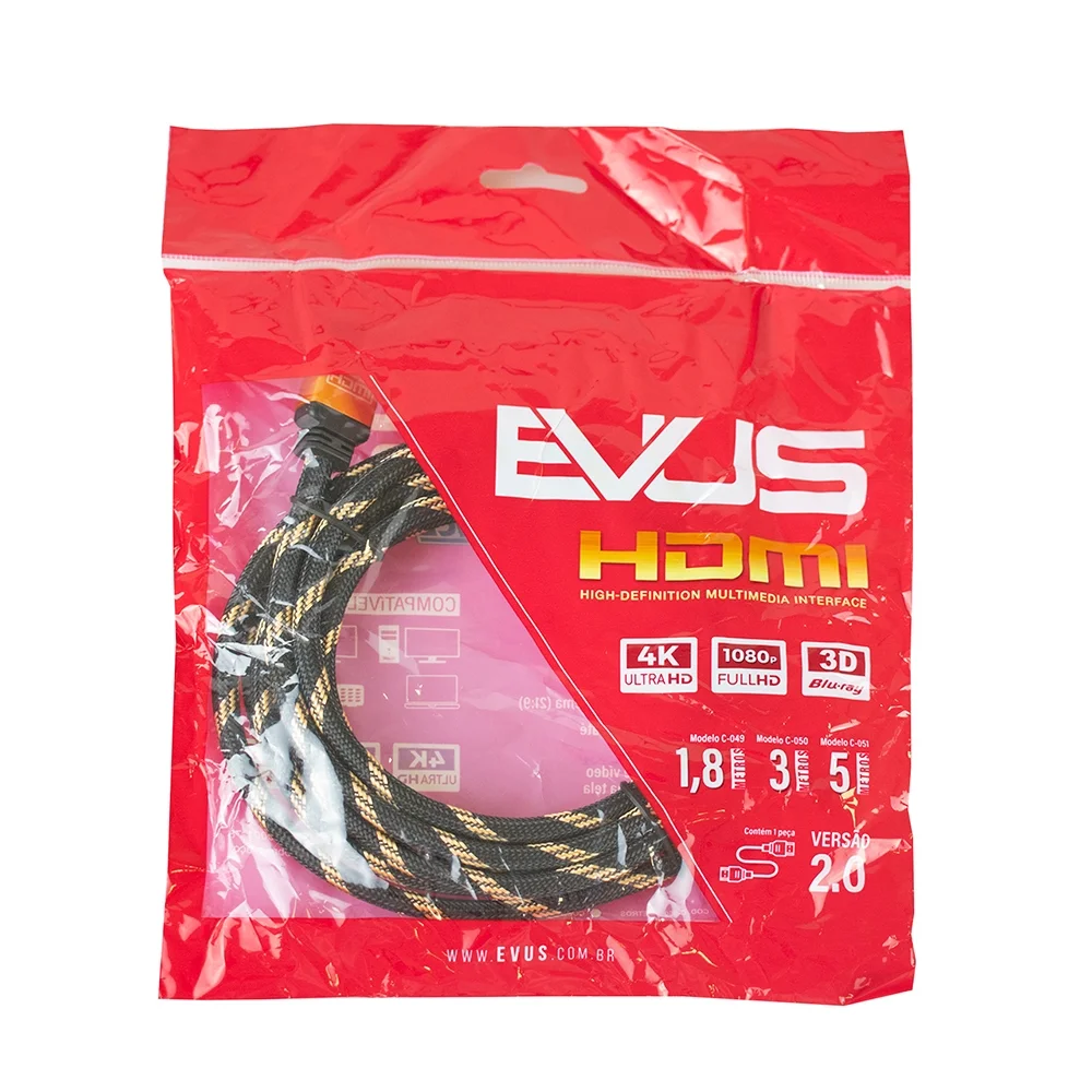 Imagem 3 de 5 do produto Cabo HDMI Evus3,0m V2.0 4k Ouro M/ M C-050 6,5mm