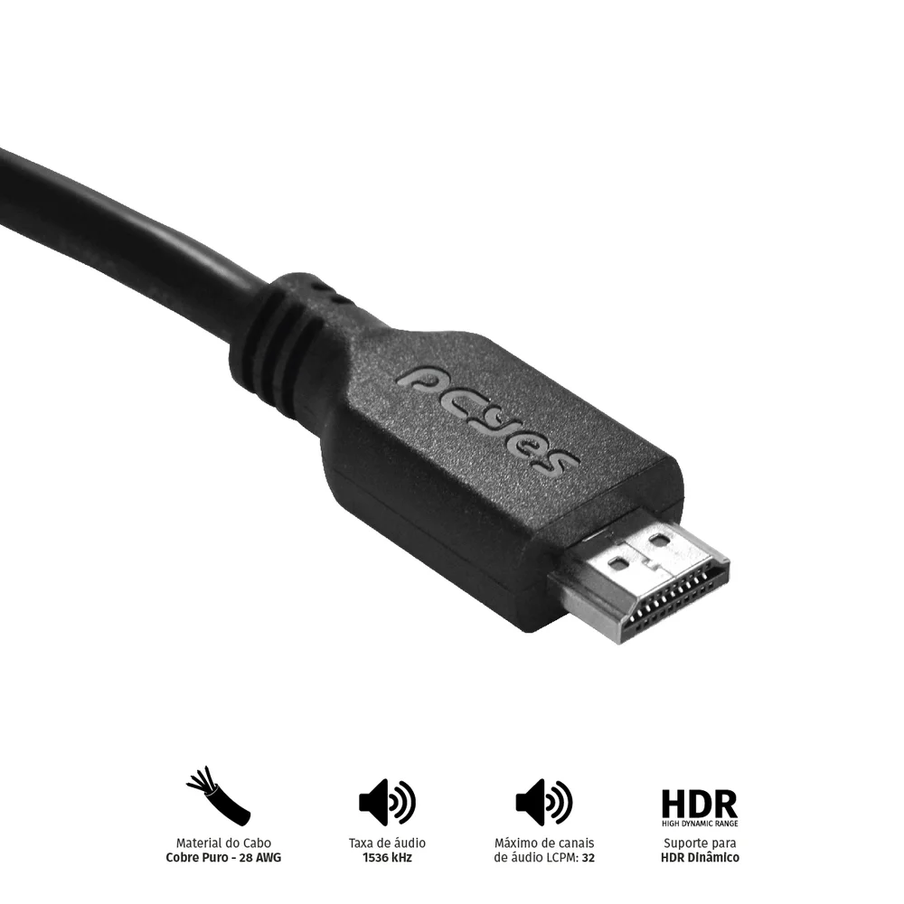 Imagem 4 de 5 do produto Cabo HDMI Ultra 2.1 28awg Puro Cobre 8k 2 Metros - Phm21-2