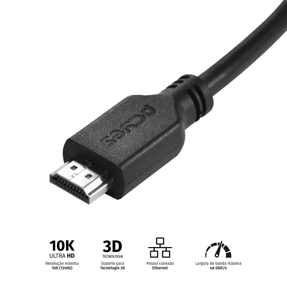 Imagem 5 de 5 do produto Cabo HDMI Ultra 2.1 28awg Puro Cobre 8k 2 Metros - Phm21-2