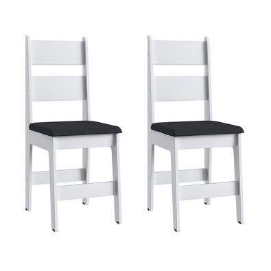 Par de Cadeiras Milano MDF 903 branco Tecido preto Confeccionada em madeira de lei maciça, assento e encosto estofado muito robusta, ideal para co