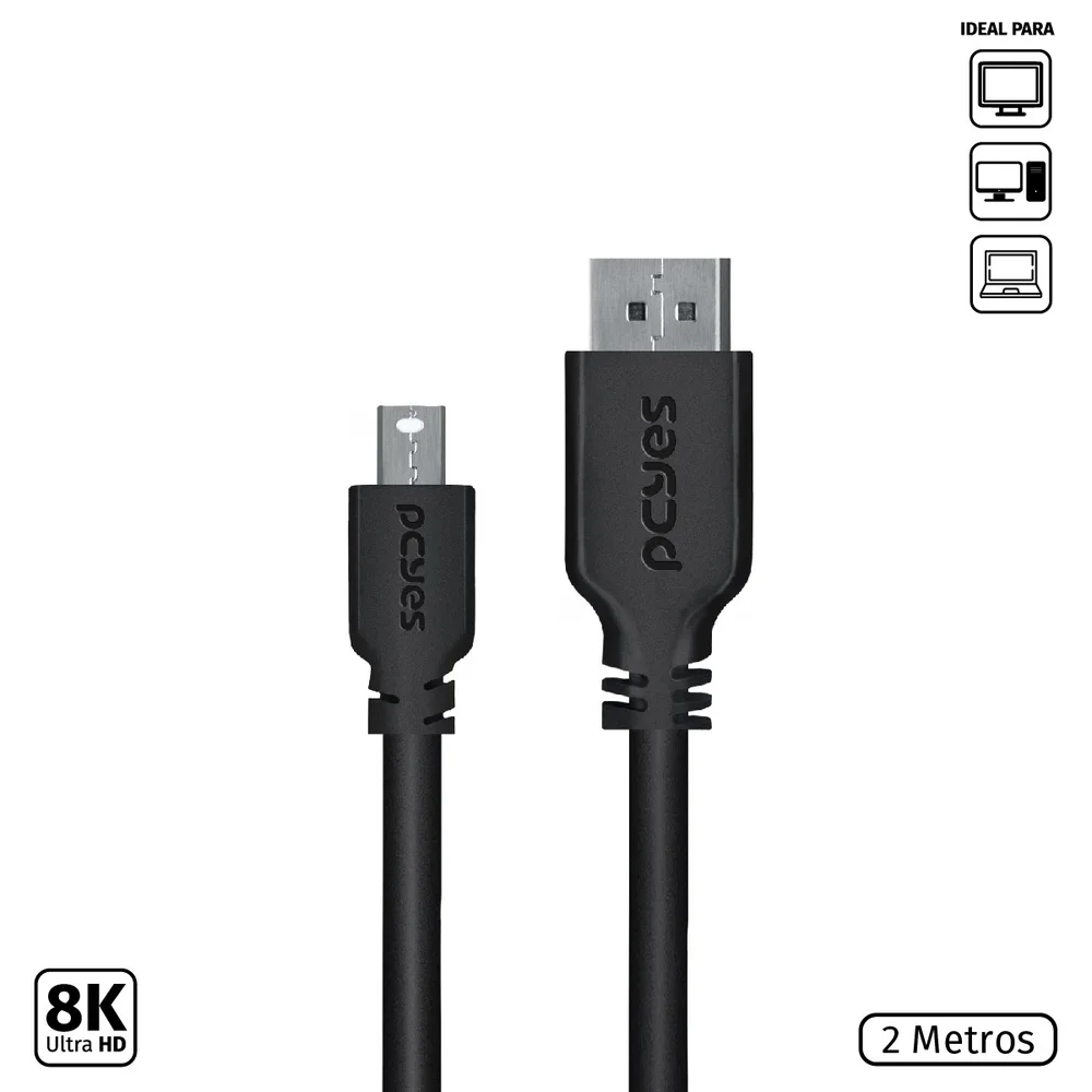 Imagem 3 de 5 do produto Cabo Mini Displayport - Displayport, V.1.2, PCYES 28awg, Puro Cobre, 2M - Pmddpm-2