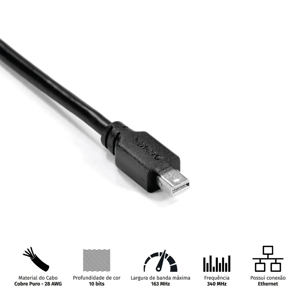 Imagem 4 de 5 do produto Cabo Mini Displayport - Displayport, V.1.2, PCYES 28awg, Puro Cobre, 2M - Pmddpm-2