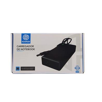 Carregador AC/DC é desenhado para alimentar notebooks que requer entrada DC de 19 3,16ª com potencia de 65W.