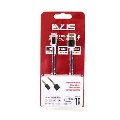 Cabo Usb Evus Fast Charge Lightning 8p 1.0m C-056 Pto Bliste