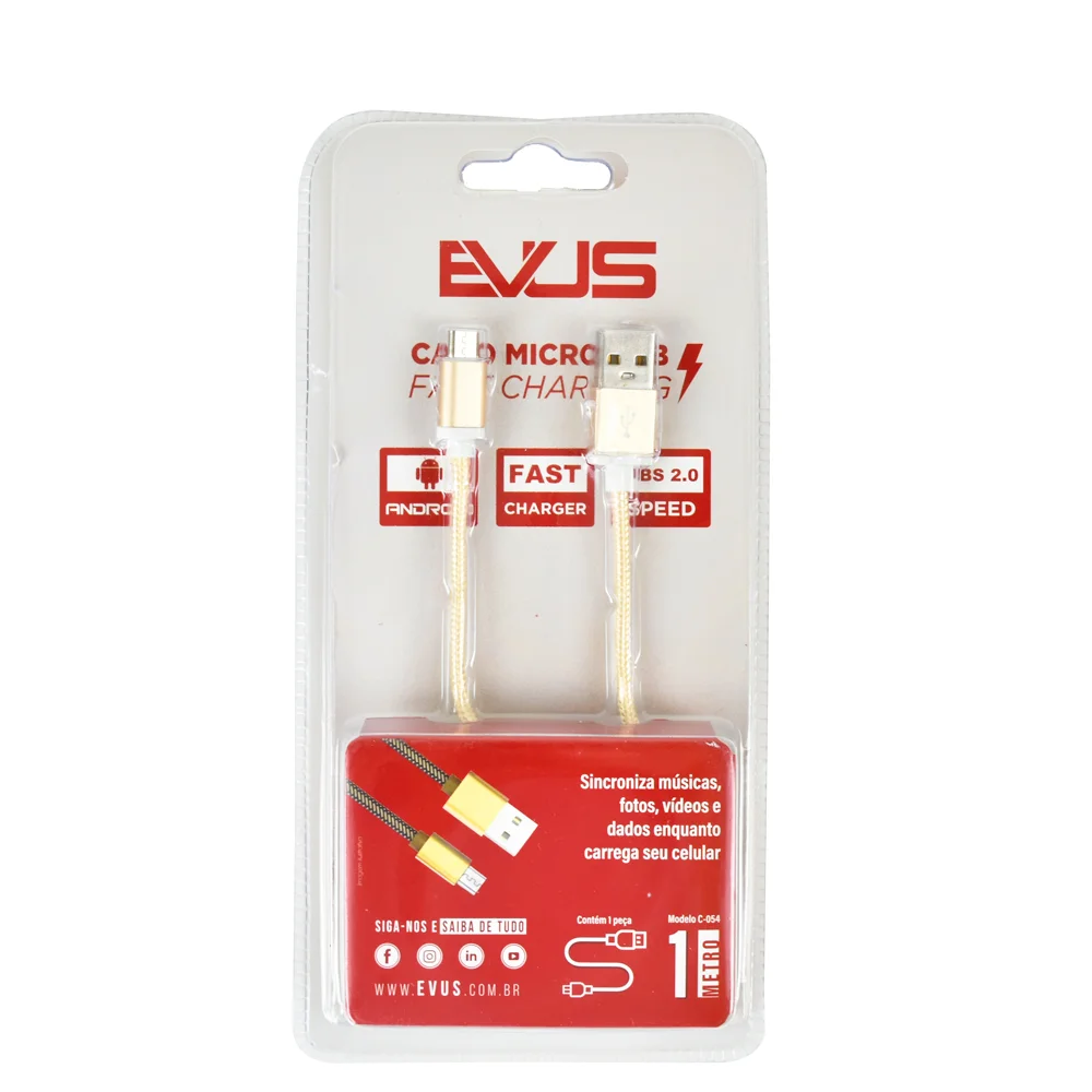 Imagem 2 de 3 do produto Cabo Usb Evus Fast Charge Micro Usb 5p 1.0m C-054 Pto Blistr