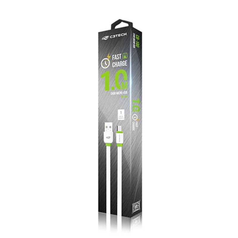 Imagem 2 de 3 do produto Cabo USB C3Tech Micro Android C3tech Cb-100wh 1 Metro 2.0a Branco