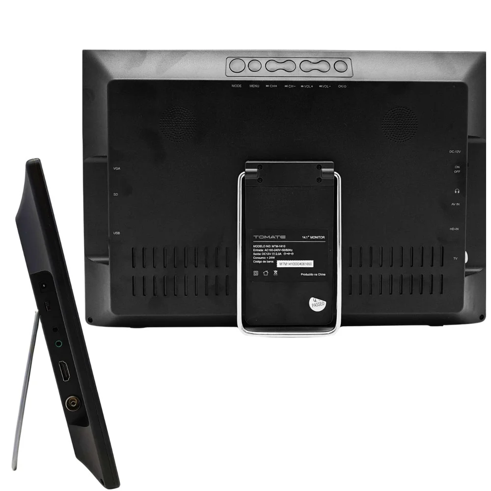 Imagem 5 de 5 do produto Monitor TV Digital Portátil Tela 14" LED HD, Conexões HDMI USB AV IN mini VGA Bivolt - MTM-1410