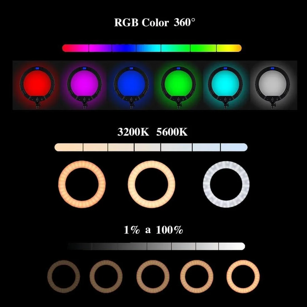 Imagem 2 de 5 do produto Ring Light de Mesa, Suporte para Celular, Tolifo Iluminador Circular LED, 48cm Diâmetro