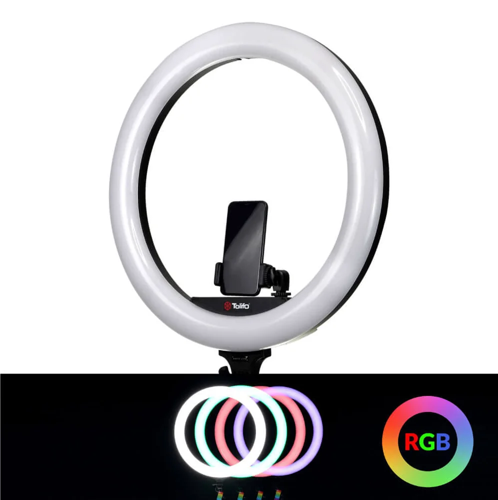Imagem 3 de 5 do produto Ring Light de Mesa, Suporte para Celular, Tolifo Iluminador Circular LED, 48cm Diâmetro