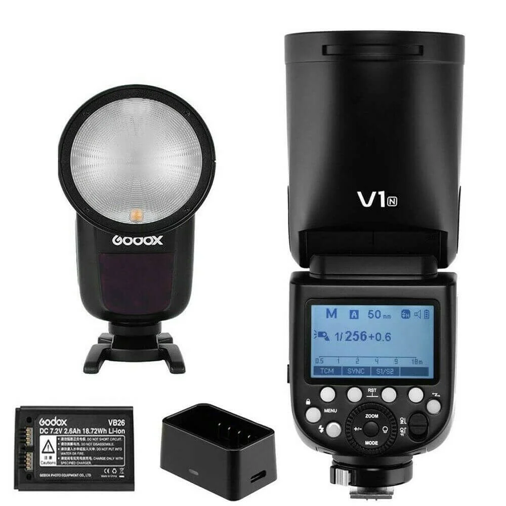 Flash Godox V1-N, Cabeça Redonda TTL, Master Speedlight, Para Nikon