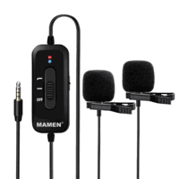 Microfone De Lapela Mamen Duplo Profissional PRO, Bateria Interna, Para Smartphones, Câmeras E Notebooks - KM-D2