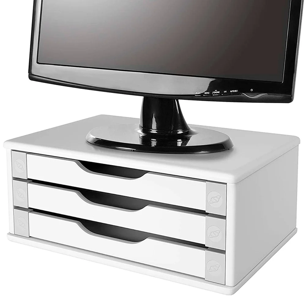 Imagem 2 de 5 do produto Suporte Para Monitor De Mesa, Articulável, Com 3 Gavetas, Branco, 3343