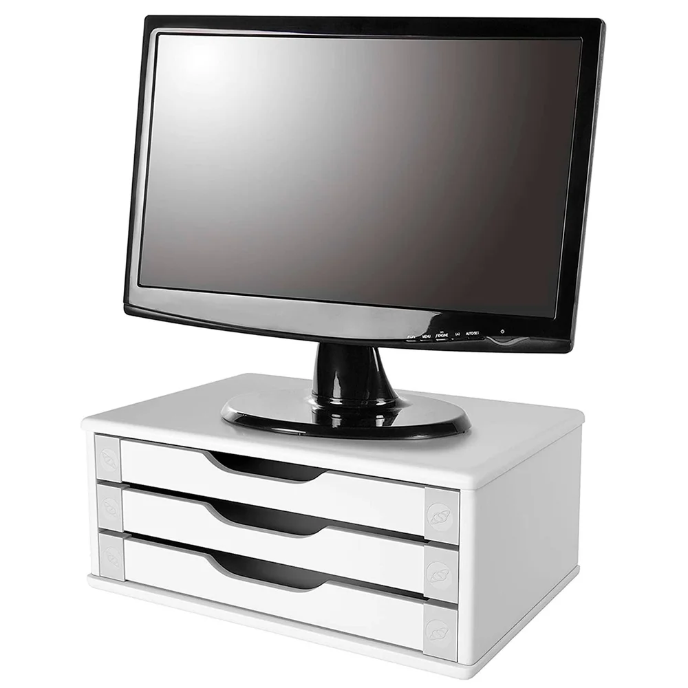 Imagem 3 de 5 do produto Suporte Para Monitor De Mesa, Articulável, Com 3 Gavetas, Branco, 3343