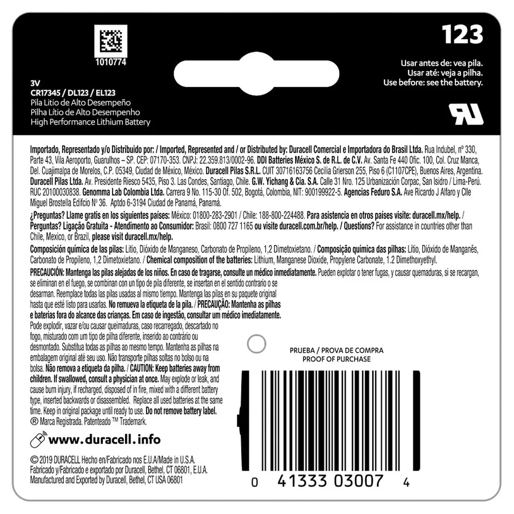 Bateria Litio Cr123 3v Cartela Com 1 Unidade