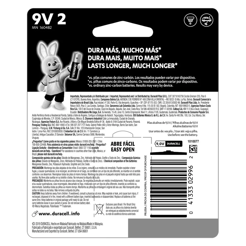 Bateria Alcalina Duracell Duralock, 9v, Cartela Com 2 Unidades Bateria Alcalina Duracell Duralock, 9v, Cartela Com 2 Unidades