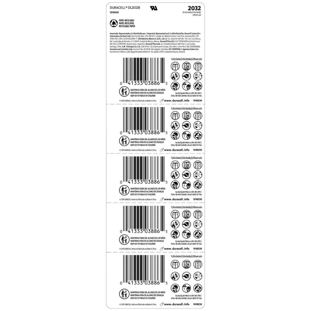 Imagem 4 de 5 do produto Pilha Moeda Duracell Cr2032, Lithium 3V - Cartela Com 5 Unidades