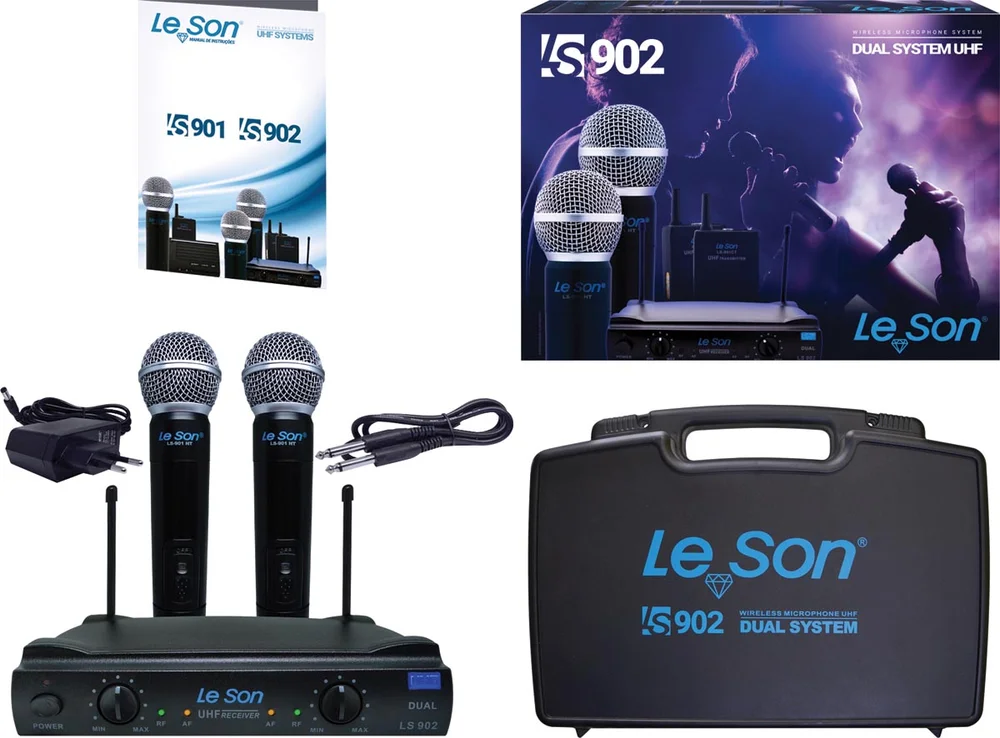 Imagem 2 de 4 do produto Microfone Sem Fio De Mao Uhf Ls-902 Ht/ht Duplo Preto
