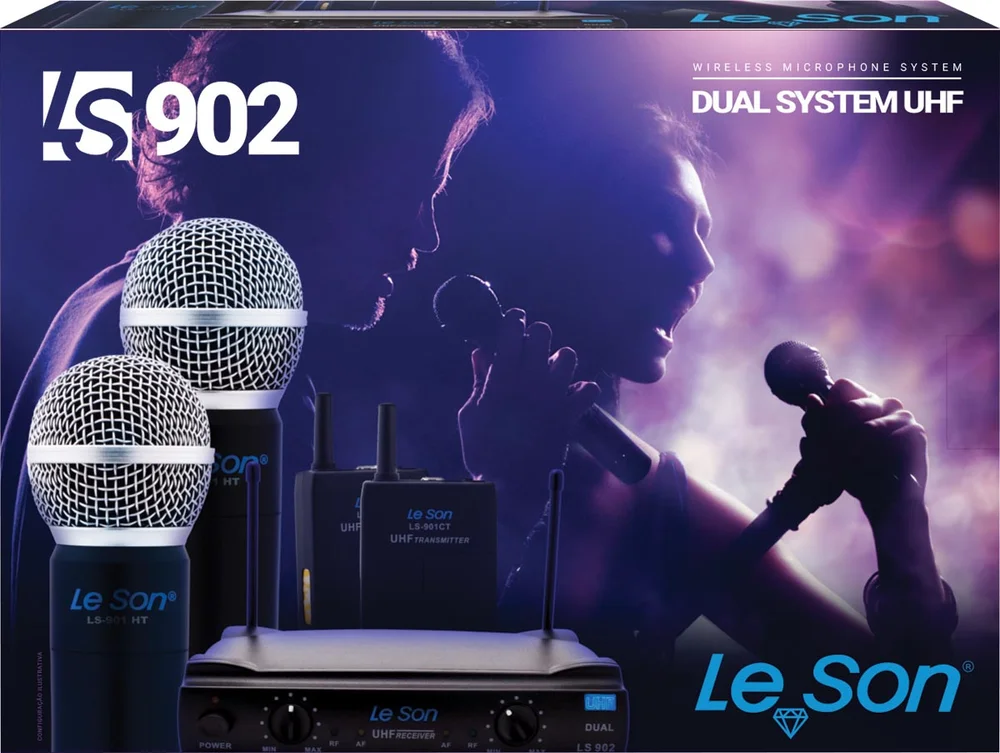 Imagem 3 de 4 do produto Microfone Sem Fio De Mao Uhf Ls-902 Ht/ht Duplo Preto