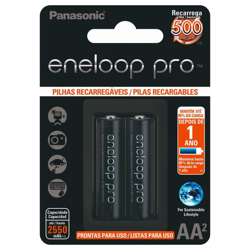 Pilha Recarregavel Panasonic Eneloop Pro 2550ma Aa Blister, Com 2 Bk-3hcce/2bb Pilha Recarregavel Panasonic Eneloop Pro 2550ma Aa Blister, Com 2 Bk-3hcce/2bb