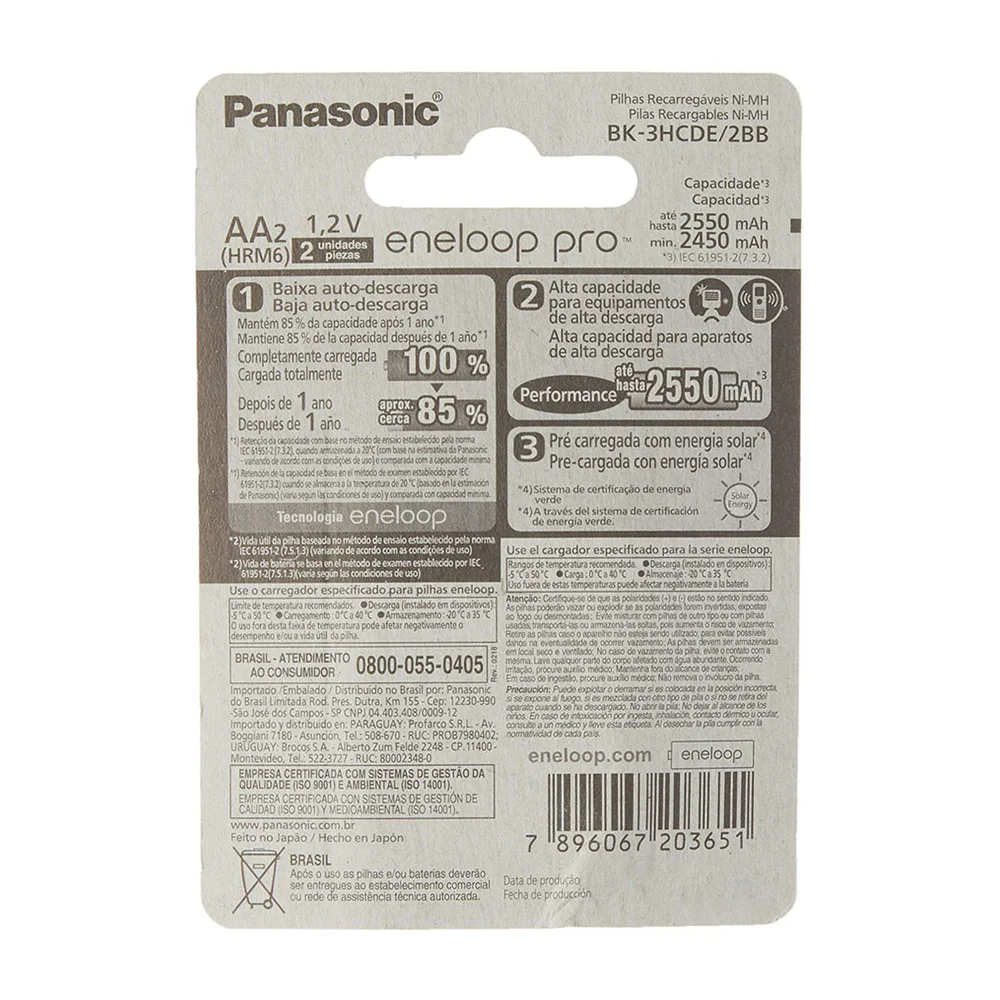 Pilha Recarregavel Panasonic Eneloop Pro 2550ma Aa Blister, Com 2 Bk-3hcce/2bb Pilha Recarregavel Panasonic Eneloop Pro 2550ma Aa Blister, Com 2 Bk-3hcce/2bb