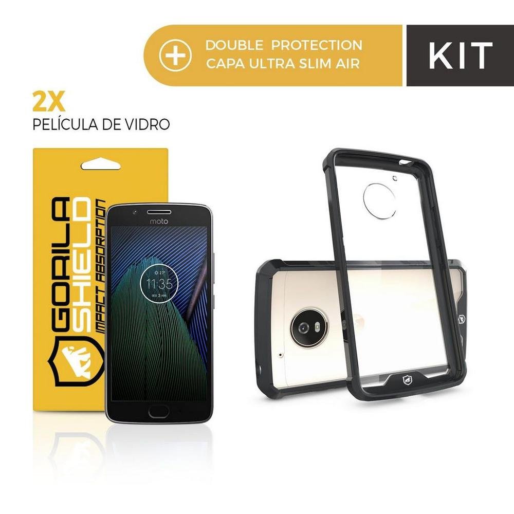 Imagem 3 de 4 do produto Kit Capa Ultra Slim Air Preta E Película De Vidro Dupla Para Motorola Moto G5 Plus - Gorila Shield