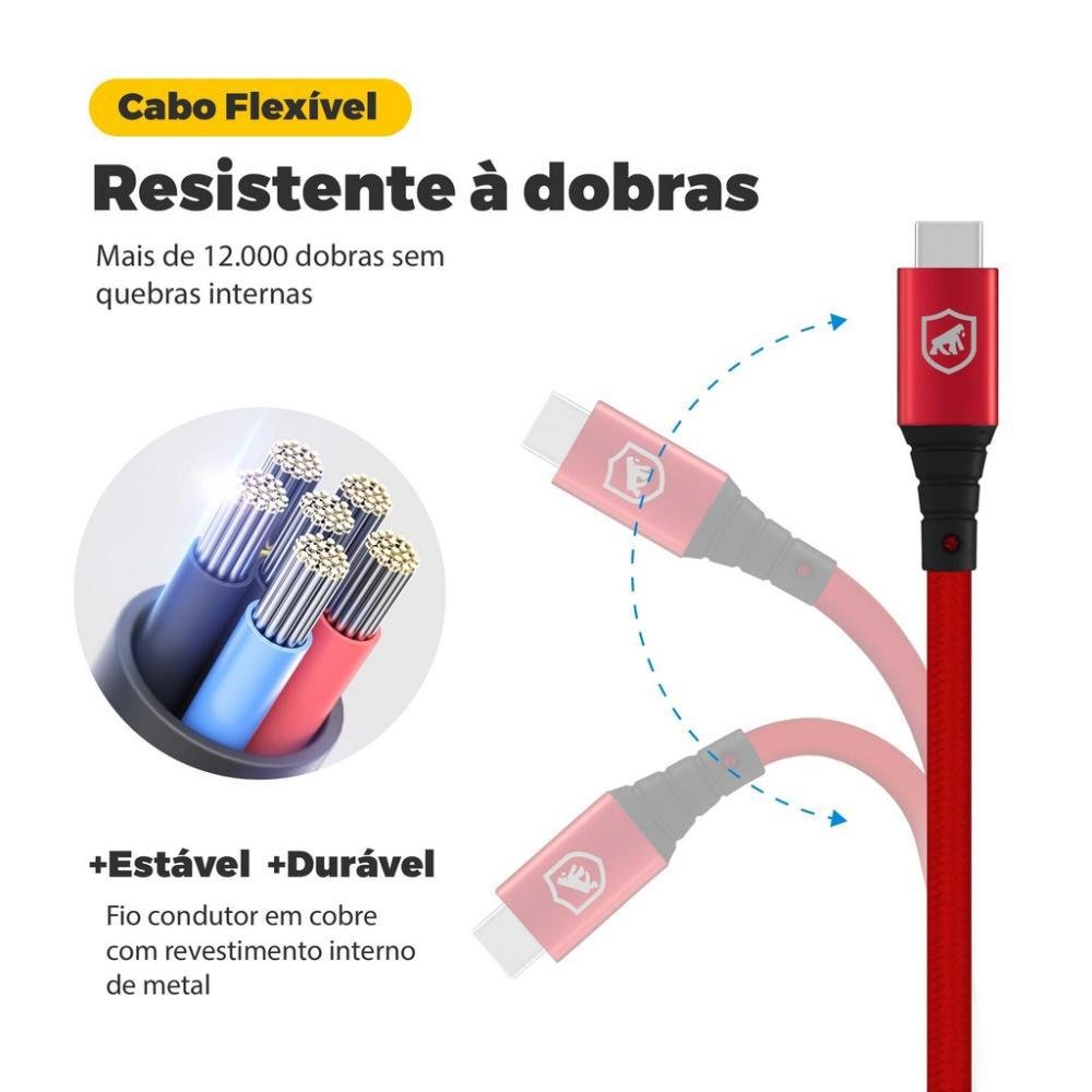 Imagem 4 de 5 do produto Cabo Tech Proof Vermelho Micro Usb V8 (1.2m) - Gorila Shield