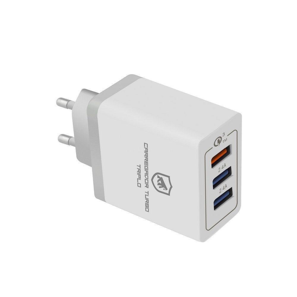 Imagem 3 de 5 do produto Kit Carregador Turbo Triplo + Cabo Dual Shock Micro Usb V8 Branco - Gshield