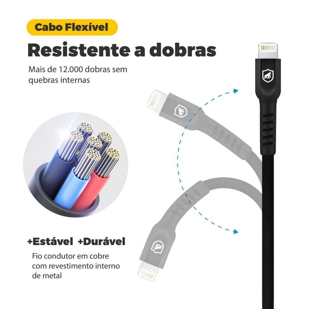 Imagem 5 de 5 do produto Cabo Dual Shock Preto Lightning (2 Metros) - Gshield