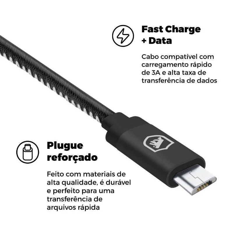 Imagem 2 de 5 do produto Cabo Micro USB Gshield Turbo Militar, 1.5M, V8