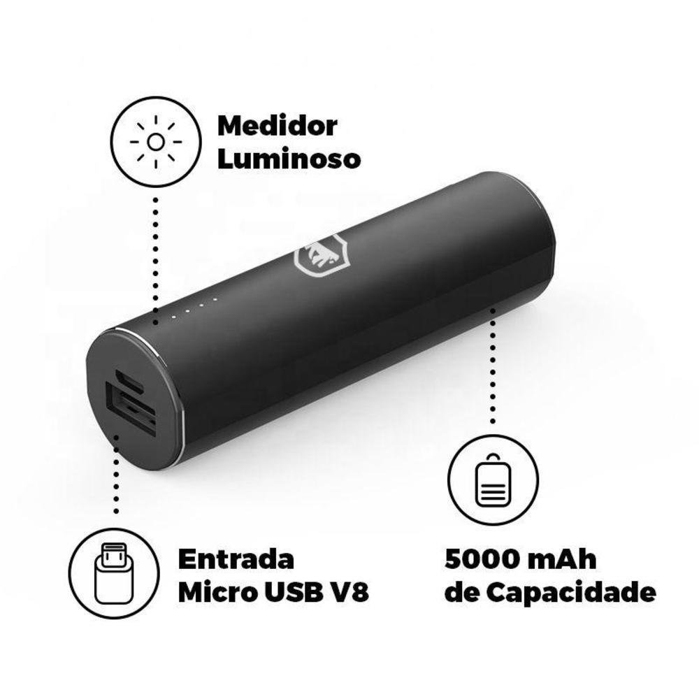 Imagem 3 de 4 do produto Carregador Portátil Power Bank Gorila Shield, 5000Mah, 2  Portas (1XUSB, 1XMicro USB), Turbo Fit, Preta