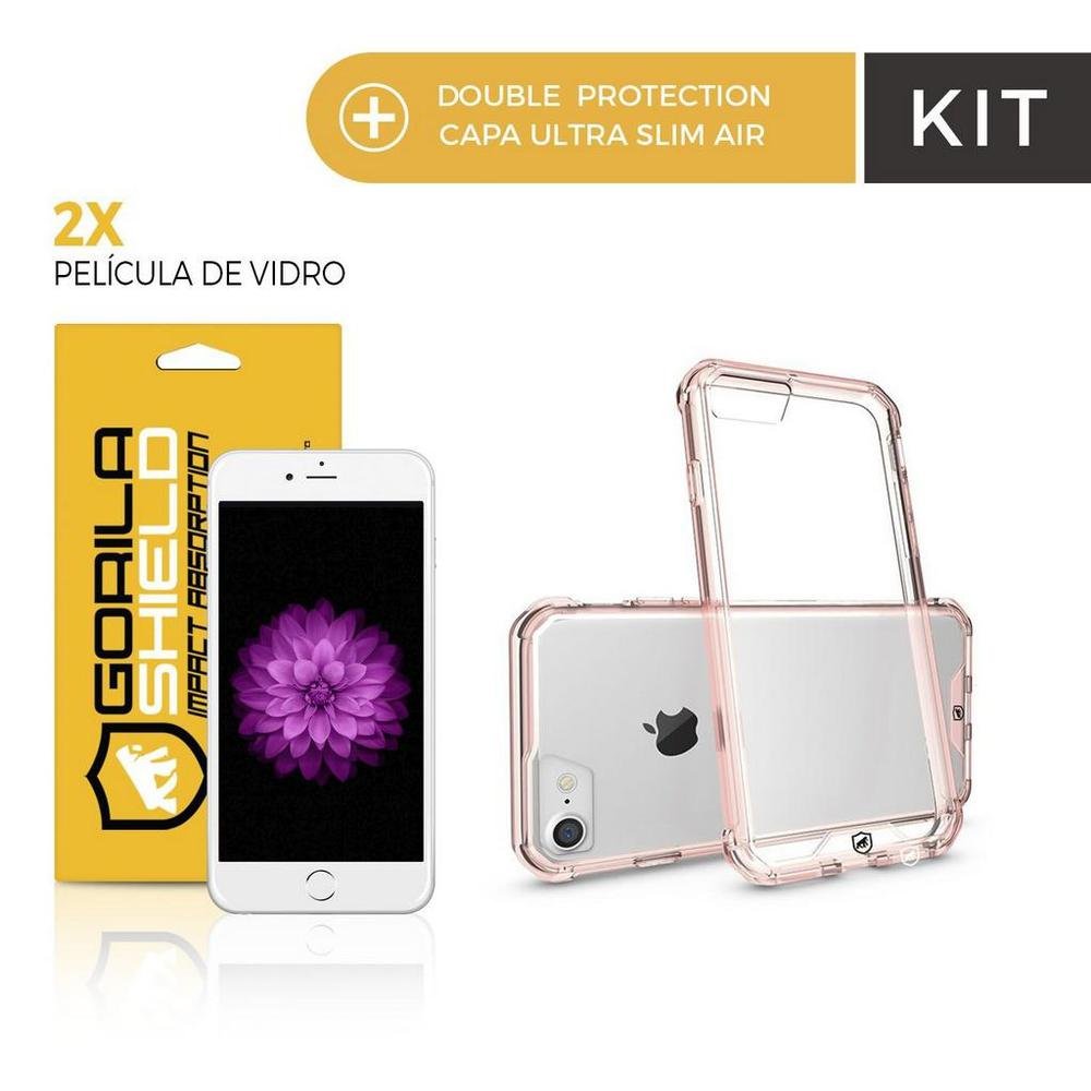 Imagem 4 de 5 do produto Kit Capa Ultra Slim Air Rosa E Película De Vidro Dupla Para Iphone 6s Plus – Gorila Shield