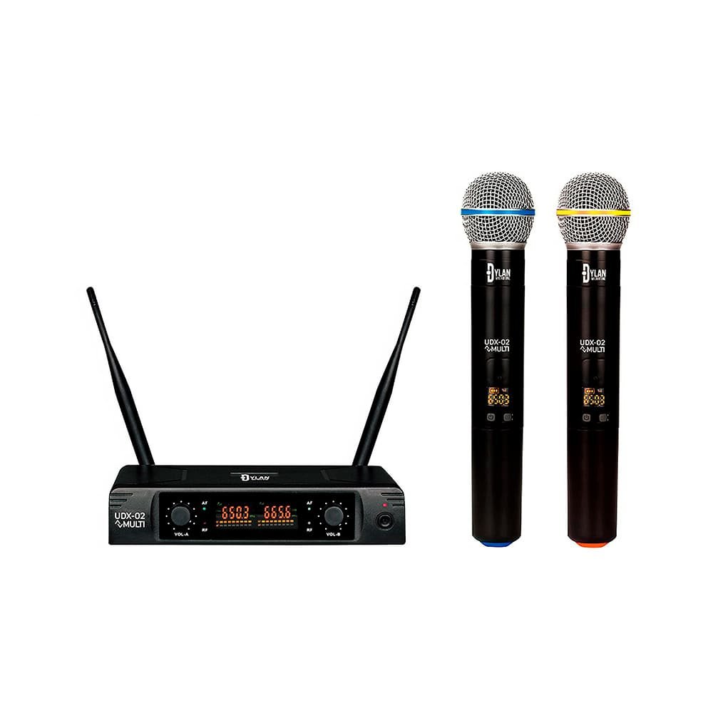 Microfone Duplo, Sem Fio, Dylan, Com Receptor Uhf, 2 Antenas - Udx-02