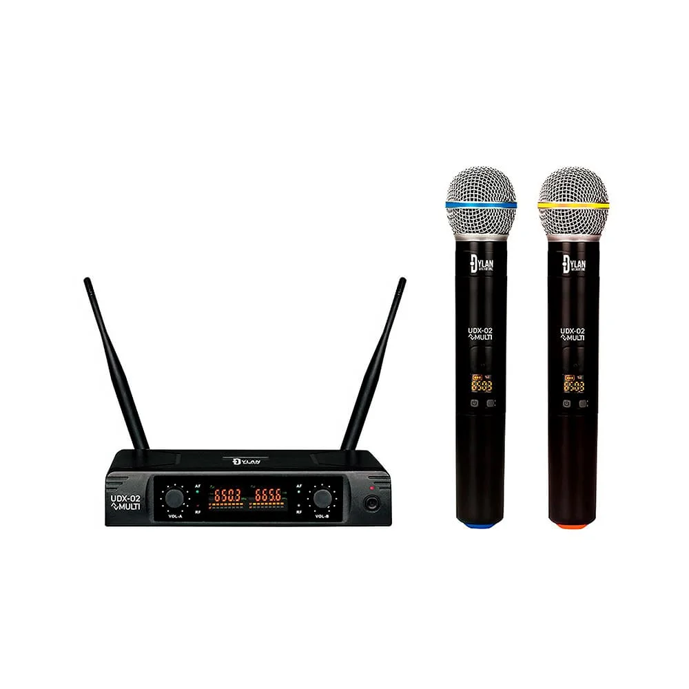 Microfone Duplo, Sem Fio, Dylan, Com Receptor Uhf, 2 Antenas - Udx-02
