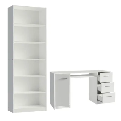 Escrivaninha Madesa Alaska + Estante Livreiro 6908, Branco