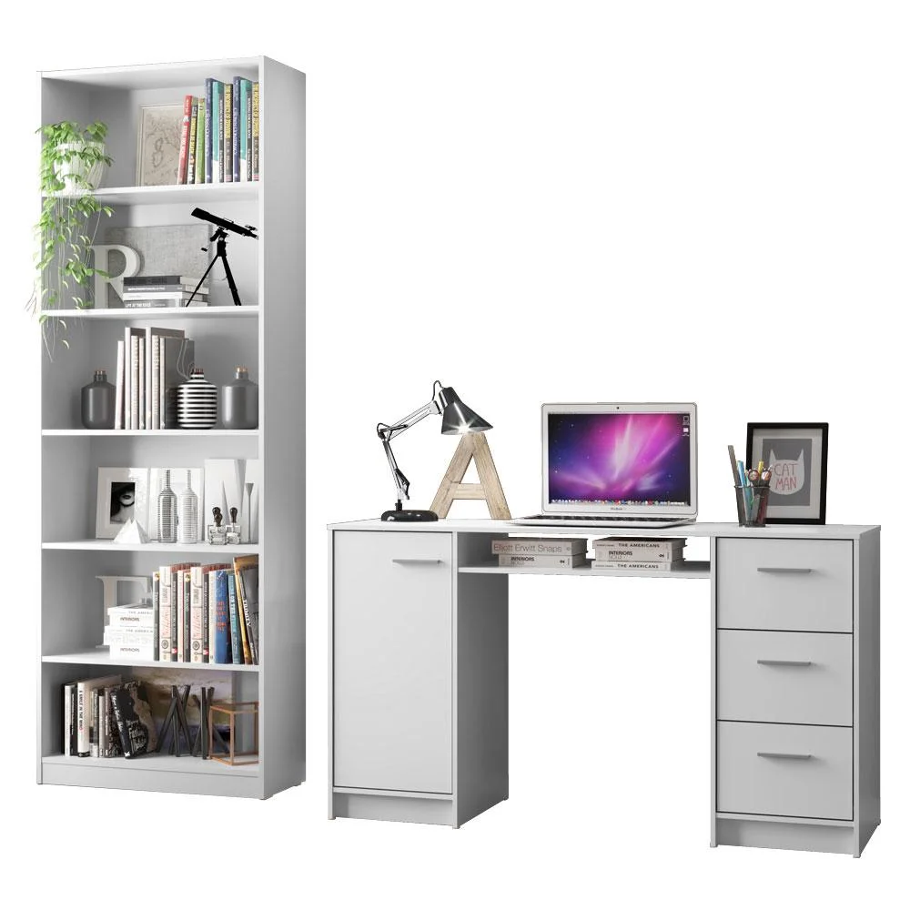 Imagem 2 de 5 do produto Escrivaninha Madesa Alaska + Estante Livreiro 6908, Branco