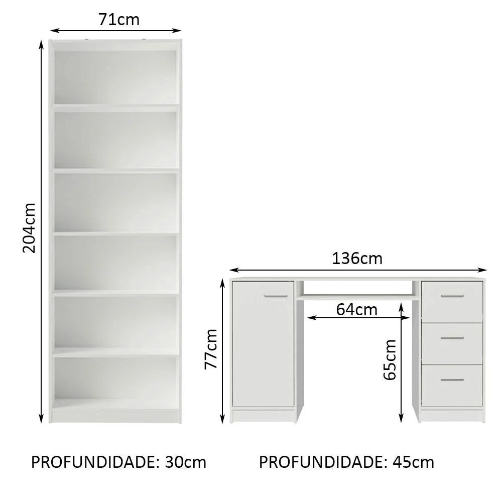 Imagem 4 de 5 do produto Escrivaninha Madesa Alaska + Estante Livreiro 6908, Branco