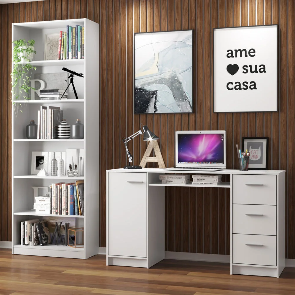 Imagem 5 de 5 do produto Escrivaninha Madesa Alaska + Estante Livreiro 6908, Branco