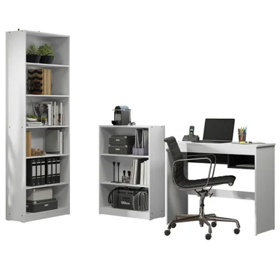 Escrivaninha Madesa Rubi + Estante 6908 + Estante 6907  Cor: Branco/Preto